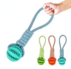 Dog Toys Treat Balls Interactive Hemp Rope Rubber Leaking Balls For Small Dogs Chewing Bite Resistant Toys Pet Tooth Cleaning Bite Resistant Toy Ball (Color: BLUE)