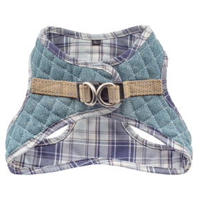 Step-In Denim Dog Harness - Blue Plaid (Color: Blue Plaid, size: SMALL)