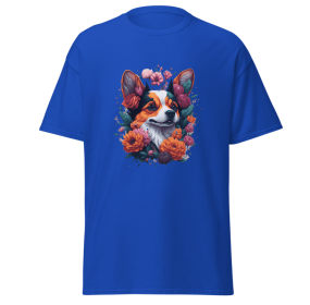 T-shirt flower dog design merchyprint dog lovers (Color: BLUE, size: L)