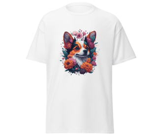 T-shirt flower dog design merchyprint dog lovers (Color: WHITE, size: M)