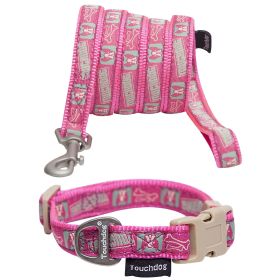 Touchdog 'Caliber' Designer Embroidered Fashion Pet Dog Leash And Collar Combination (Color: Pink Pattern, size: Large)