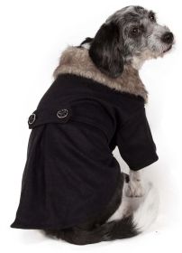 Buttoned 'Coast-Guard' Fashion Faux-Fur Collared Wool Pet Coat (size: SMALL)