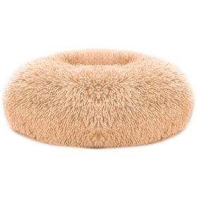 Plush Donut Dog Bed (Color: brown, size: L)