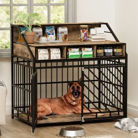 43.3 inch Dog Crate Furniture for Large Dogs,Wooden Dog Crate with Divider,Double Door Dog Kennel with Three Drawers Storages (Color: as Pic)