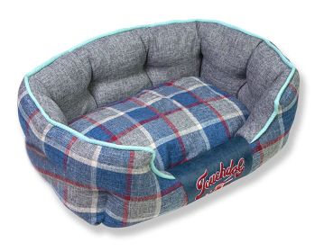 Touchdog 'Archi-Checked' Designer Plaid Oval Dog Bed (Color: BLUE, size: Large)