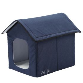 Pet Life "Hush Puppy" Electronic Heating and Cooling Smart Collapsible Pet House (Color: Navy, size: SMALL)