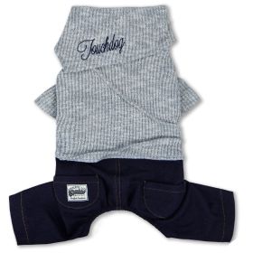 Touchdog Vogue Neck-Wrap Sweater and Denim Pant Outfit (Color: Grey, size: Medium)