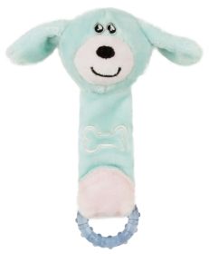 Pet Life Moo-Born' Plush Squeaky and Crinkle Newborn Rubber Teething Cat and Dog Toy (Color: BLUE)