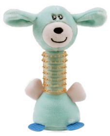 Pet Life Totty-Chew' Plush and Rubber Squeaking Newborn Teething Cat and Dog Toy (Color: BLUE)