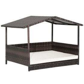 Outdoor Wicker Dog House with Weatherproof Roof (Color: WHITE)