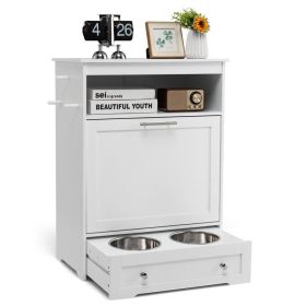 Pet Feeder Station with Stainless Steel Bowl (Color: WHITE)
