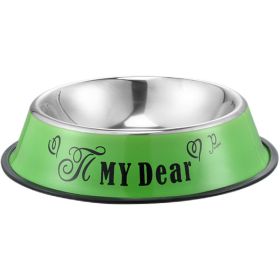 Stainless Steel Dog Bowl - Anti-Skid Base (colour: 16cm, size: Green Cartoon)