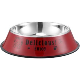 Stainless Steel Dog Bowl - Anti-Skid Base (colour: 26cm, size: Red cartoon)
