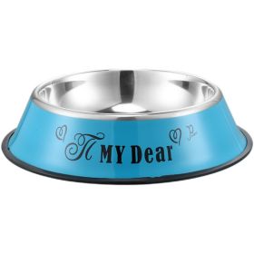 Stainless Steel Dog Bowl - Anti-Skid Base (colour: 22cm, size: Blue cartoon)