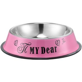 Stainless Steel Dog Bowl - Anti-Skid Base (colour: 22cm, size: Pink Cartoon)