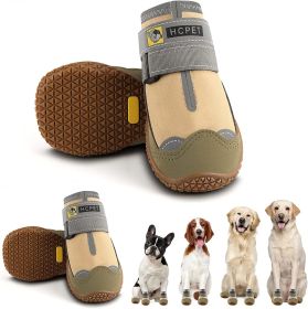 Dog Boots Breathable Dog Shoes for Small-Medium-Large Dogs; Waterproof Anti-Slip Puppy Booties Paw Protector for Hot Pavement Winter Snow Hiking with (Color: Khaki-waterproof, size: #3 (width 1.77 inch) for 31-38 lbs)