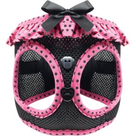 American River, Choke Free Dog Harness (Color: Hot Pink and Black Polka Dot Ruffle, size: Large)