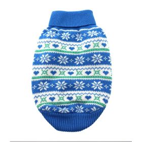 Dog Cable Knit 100% Cotton Sweater Snowflakes and Hearts Blue (size: Large)