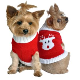 Dog Cable Knit 100% Cotton Sweater Red Rudolph Holiday (size: Large)