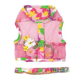 Cool Mesh Dog Harness with Leash (Color: Pink Hawaiian Floral, size: Large)