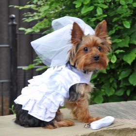 Dog Harness Wedding Dress with Veil and Matching Leash (size: Medium)