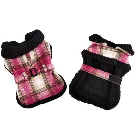 Sherpa-Lined Dog Harness Coat (Color: Hot Pink & Tan Plaid, size: Large)