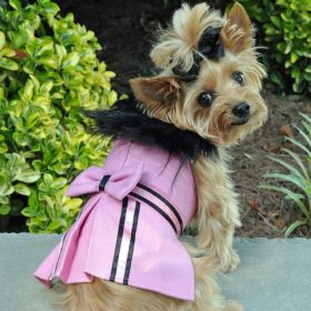 Pink Wool Classic Dog Coat Harness and Fur Collar with Matching Leash (size: Large)