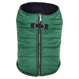 Zip-up Dog Puffer Vest (Color: Dark Green, size: Large)