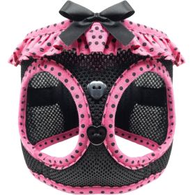 Polka Dot Choke‑Free Dog Harness – Step‑In Style (Color: Hot Pink & Black Polka Dot Ruffle, size: XXS)