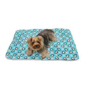 Double-layer Fleece Dog Blanket (Color: Penguins & Snowflakes Flannel-Turquoise)