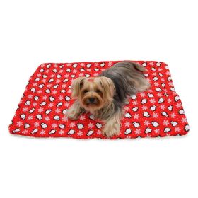 Double-layer Fleece Dog Blanket (Color: Penguins & Snowflakes Flannel-RED)