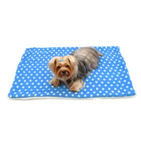 Double-layer Fleece Dog Blanket (Color: Blue with White Polka Dots)