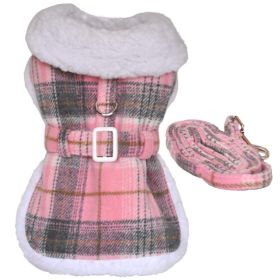 Sherpa-Lined Dog Harness Coat (Color: Pink & White Plaid, size: SMALL)