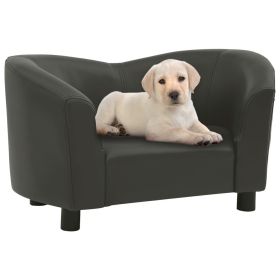 Faux Leather Dog Sofa (Color: Dark Gray)