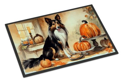 Fall Dog Image Doormat (Breed: Collie, Style: Kitchen Pumpkins)