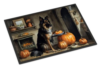 Fall Dog Image Doormat (Breed: Belgian Tervuren, Style: Kitchen Pumpkins)
