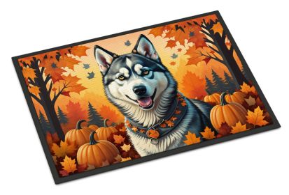 Fall Dog Image Doormat (Breed: Siberian Husky, Style: Outdoor Pumpkins)