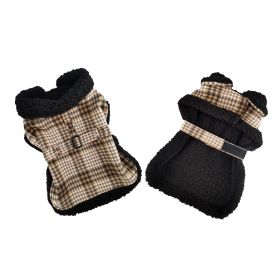 Sherpa-Lined Dog Harness Coat (Color: Brown & White Plaid, size: Medium)