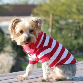 Striped Dog Polo Shirt with Embroidered Collar (Color: Flame Scarlet Red & White, size: X-Small)