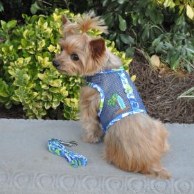 Surfboard Blue and Green Cool Mesh Dog Harness with Matching Leash (size: SMALL)