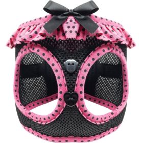 Polka Dot Choke‑Free Dog Harness – Step‑In Style (Color: Hot Pink & Black Polka Dot Ruffle, size: L)